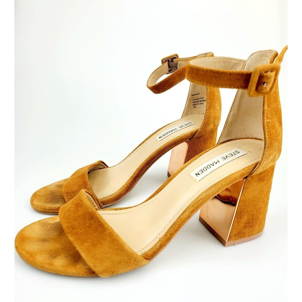 Steve Madden Shoes Leather 7 Slip On Slide Ankle Strap Brown Suede Magdalne